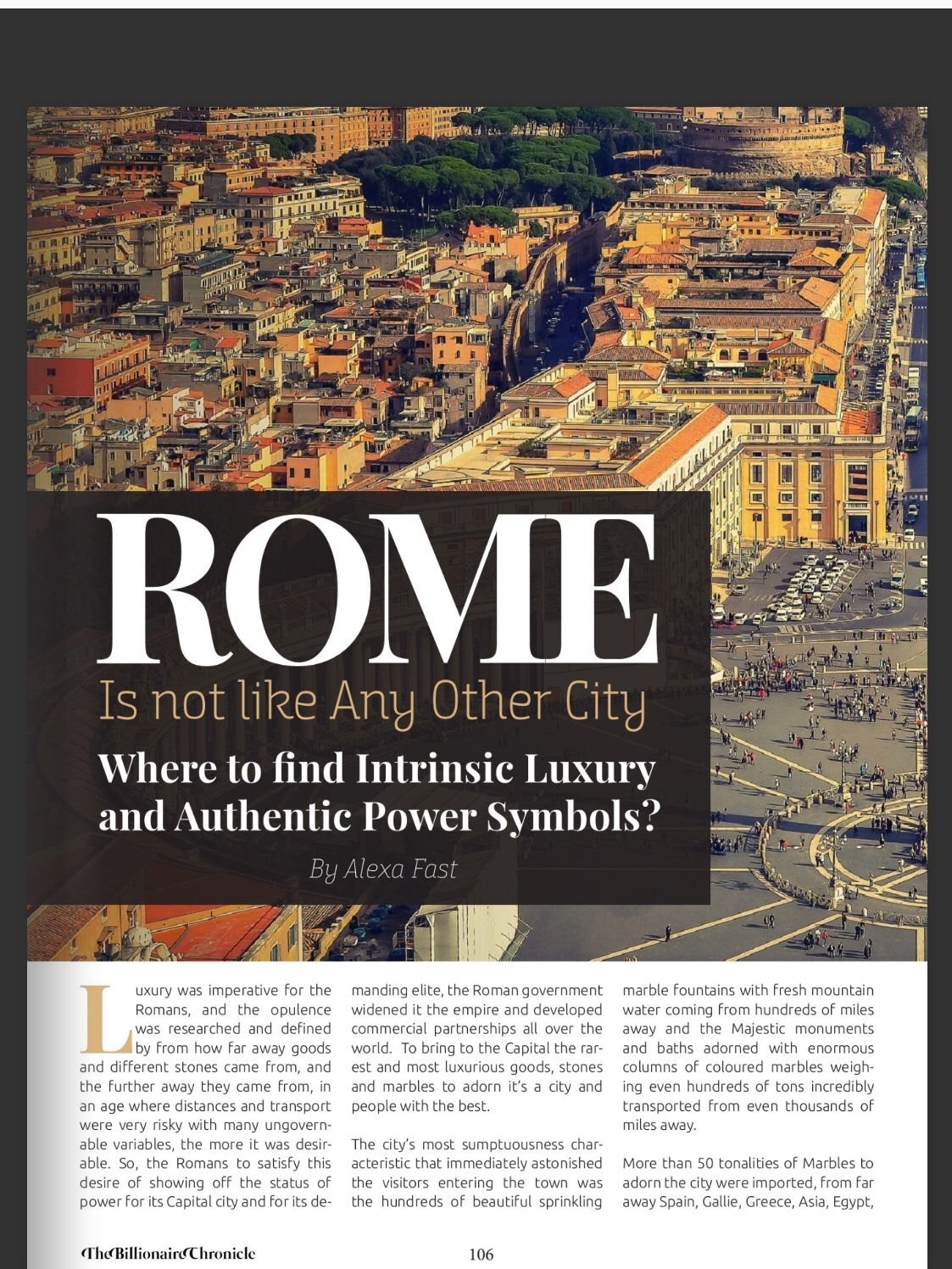 Billionaire Chronicles Magazine_First page of the special dedicated to "Roma Luxury Tours"
