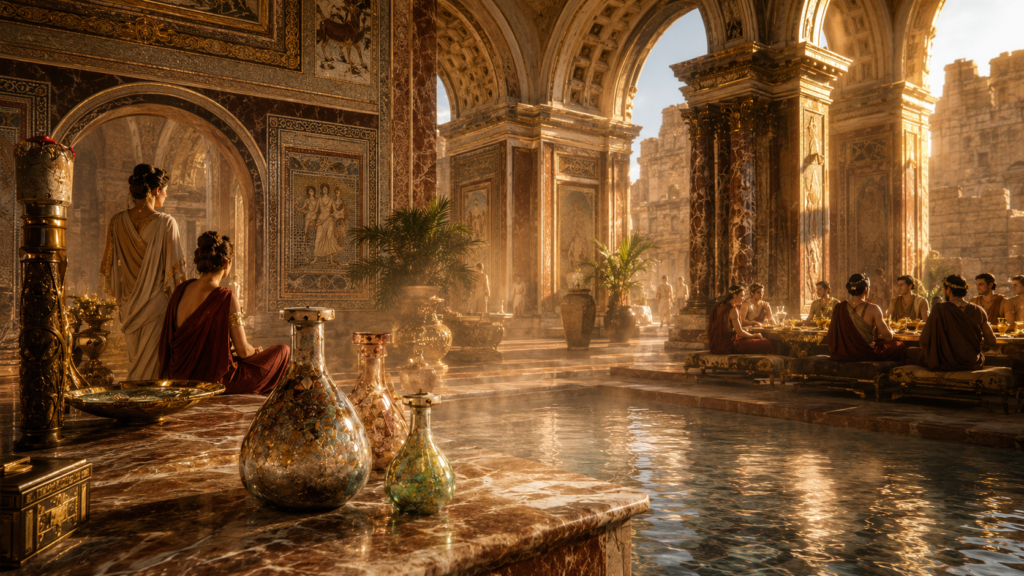 Grand imperial Roman baths luxury lifestyle banquet experience in ancient Rome