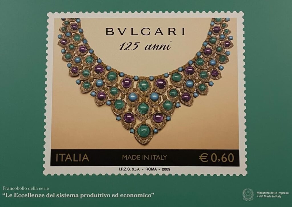 Bulgari_125_years_stamp_2009_Minstery of Made in Italy awards_Francobollo Eccellenze del sistema produtivo economico Italiano_poster Ministero delle Imprese e del Made in Italy